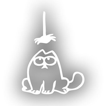 Komik Kedi Araba Sticker 17x17 Cm Beyaz