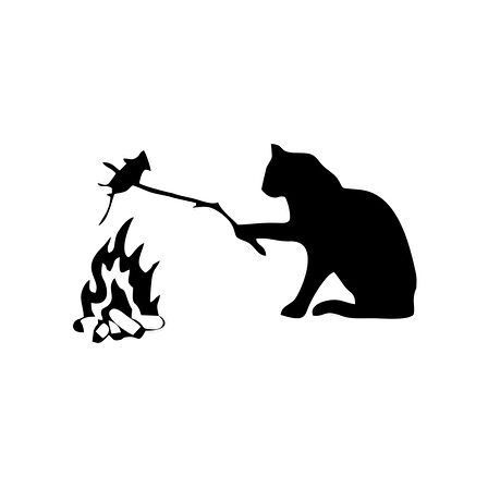 Kamp Yapan Kedi Araba Sticker 17x17 Cm Siyah