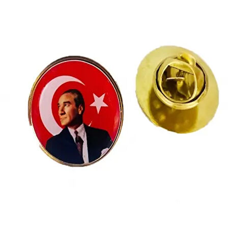 Atatürk Sivil Bayraklı Yaka Rozeti (10'Adet) 20 mm 