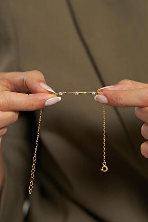 Zirkon Taşlı Gold Üç Taşlı Minimal Gümüş Bileklik