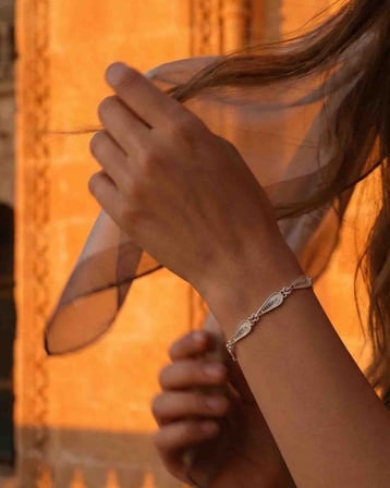 925 Ayar Geleneksel Telkari El İşi Damla Motifli Sıralı Gümüş Bileklik