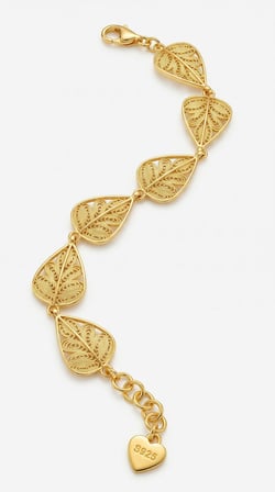 925 Ayar Geleneksel Telkari El İşi Altın Kaplama Yaprak Motifli Gümüş Bileklik