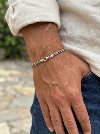 925 Ayar Gümüş Erkek Bileklik - Oksitli El Örgüsü Tilki Kuyruğu Zincir Model