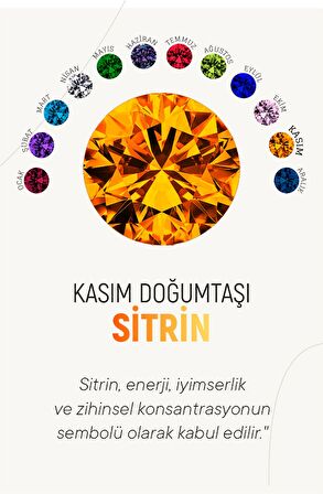 Kasım Sitrin Doğum Taşı Çiçek Motifli Telkari Gümüş Küpe