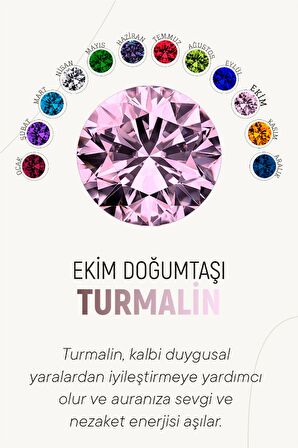 Ekim Turmalin Doğum Taşı Rose Tektaş Çivili Gümüş Küpe