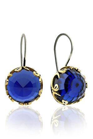 Safir Taşlı Vav Harfi Motifli Otantik Gümüş Kadın Küpe RE10129