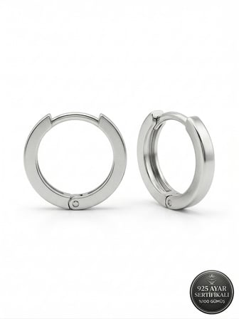 925 Ayar Gümüş Rodyum Kaplama Yuvarlak Unisex Halka Küpe - Çift (2x14mm)