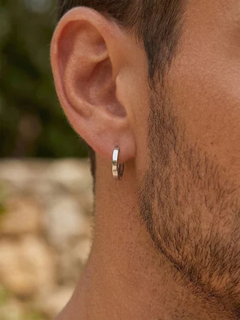 925 Ayar Gümüş Rodyum Kaplama Yuvarlak Erkek Halka Küpe - Tek (2x14mm)