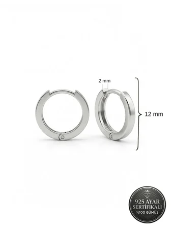 925 Ayar Gümüş Rodyum Kaplama Yuvarlak Erkek Halka Küpe - Tek (2x14mm)