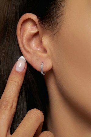 925 Ayar Gümüş Rodyum Kaplama Yuvarlak Unisex Halka Küpe - Çift (2x12mm)