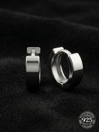 925 Ayar Gümüş Rodyum Kaplama Yuvarlak Unisex Huggie Halka Küpe - Çift (4x11mm)