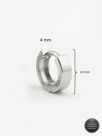 925 Ayar Gümüş Rodyum Kaplama Yuvarlak Erkek Huggie Halka Küpe - Tek (4x11mm)