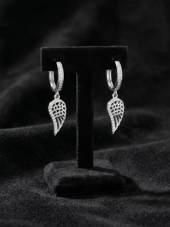 925 Ayar Gümüş Zirkon Taşlı Rodyum Kanat Model Halka Gümüş Küpe