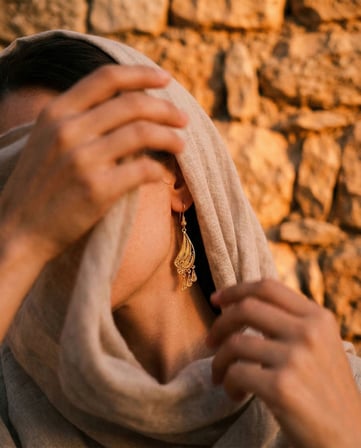 925 Ayar Gümüş Geleneksel El İşçiliği Telkari Altın Kaplama Yusufcuk Kanadı Küpe 
