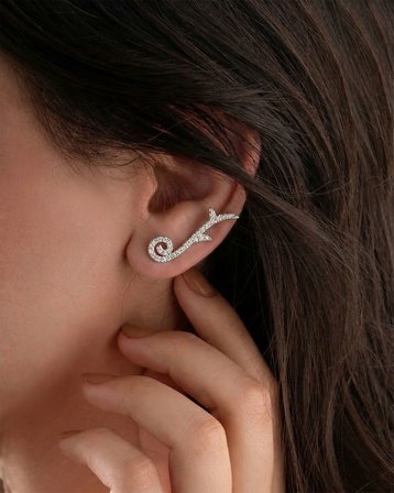 925 Ayar Zirkon Taşlı Rodyum Renk Filizlenen Dal Yatay Sarmaşık Gümüş Küpe