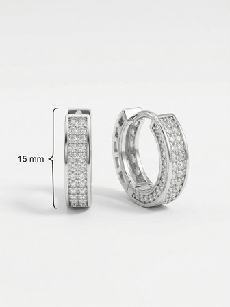 925 Ayar Gümüş Rodyum Renk Zirkon Taşlı İki Sıra Huggie Halka Küpe - Küçük