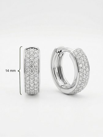 925 Ayar Gümüş Rodyum Renk Zirkon Taşlı Oval Formlu Üç Sıra Huggie Halka Küpe - Küçük