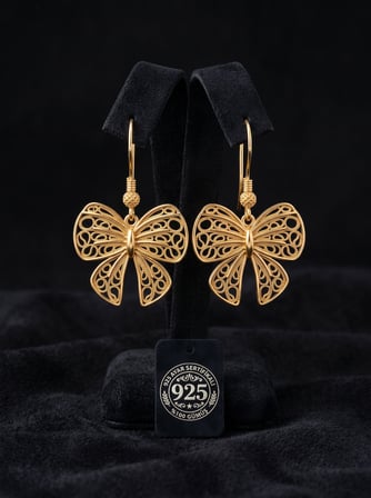 925 Ayar Geleneksel Telkari El İşçiliği Gold Fiyonk Kurdele Sallantılı Kanca Gümüş Küpe