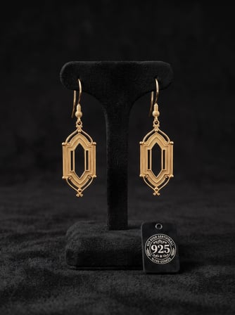 925 Ayar Geleneksel Telkari El İşçiliği Gold Pencere Motifli Kancalı Gümüş Küpe