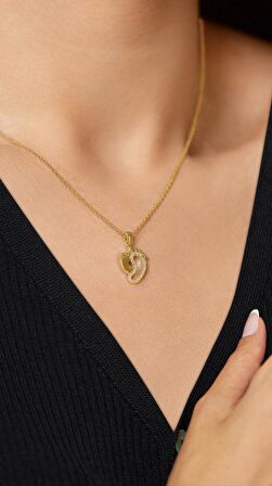Zirkon Taşlı Gold Anne Bebek Ayak İzi Gümüş Kolye