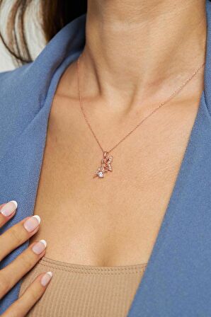 Zirkon Taşlı Rose Aşk Perisi Gümüş Kolye
