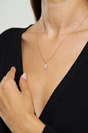 Zirkon Taşlı Rose Minimal Papatya Gümüş Kolye