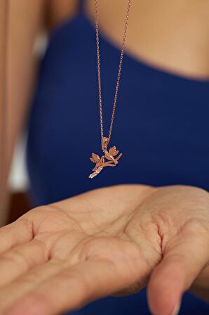 Zirkon Baget Taşlı Rose Kuş Yuvası Gümüş Kolye