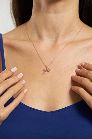 Zirkon Baget Taşlı Rose Kuş Yuvası Gümüş Kolye