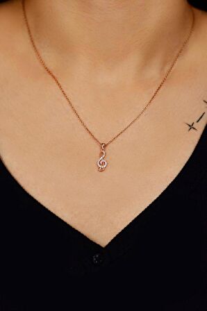 Zirkon Taşlı Rose Sol Anahtarı Minimal Gümüş Kolye
