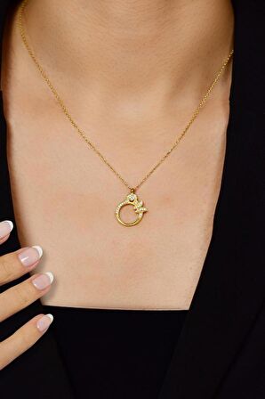 Zirkon Taşlı Gold Yüzük Motifli Gümüş Kolye