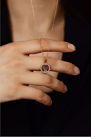 Zirkon Taşlı Rose Fatıma'nın Eli Gümüş Bereket Kolyesi