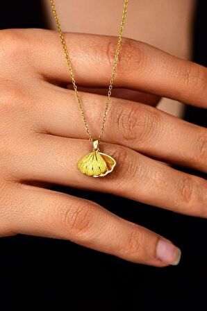 İnci Taneli Gold İstiridye Gümüş Kolye