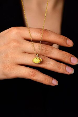 İnci Taneli Gold İstiridye Gümüş Kolye