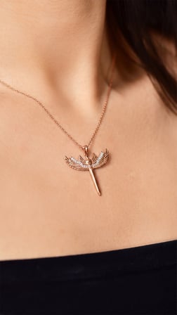 925 Ayar Zirkon Taşlı Rose Mikail Kılıcı Gümüş Kolye