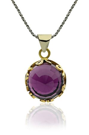 Ametist Taşlı Vav Harfi Motifli Otantik Gümüş Kadın Kolye