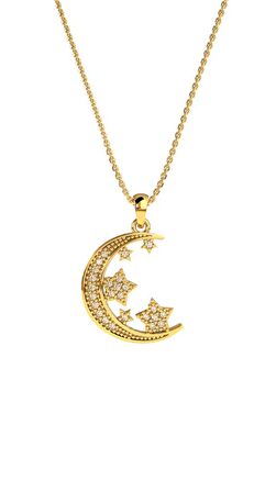 Zirkon Taşlı Gold Ay Yıldız Gökyüzü Gümüş Kolye