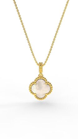 925 Ayar Beyaz Sedef Taşlı Gold Van Cleef Yonca Gümüş Kolye