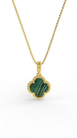 925 Ayar Yeşil Kaplangözü Taşlı Gold Van Cleef Yonca Gümüş Kolye