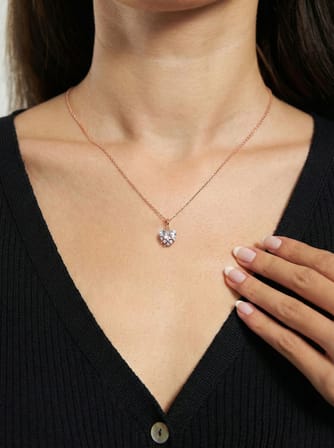 925 Ayar Gümüş Rose Renk Zirkon Taşlı Kafes Kalp Arkadaşlık Kolyesi