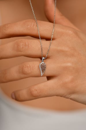 925 Ayar Gümüş Zirkon Taşlı Kanat Minimal Melek Kanadı Kolye Küpe 2'li Takı Seti