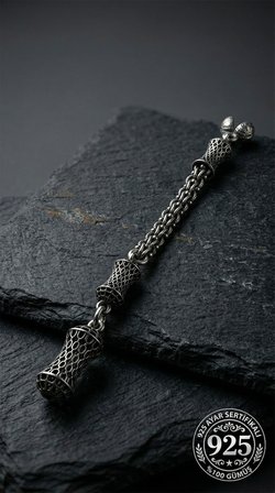 Koleksiyonluk 925 Ayar Gümüş Otantik İşleme Arnavut Zincir Tesbih Püskül Ucu