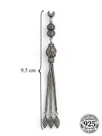 925 Ayar Gümüş Otantik İşleme Burgu Kafes 3lü Zincir Tesbih Püskülü