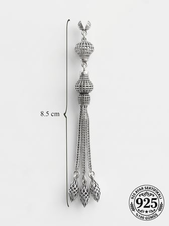 925 Ayar Gümüş Otantik İşleme Balon Kafes 3lü Zincir Tesbih Püskülü