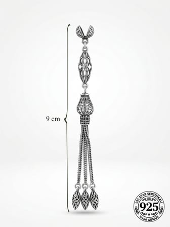925 Ayar Gümüş Otantik İşleme Mekik Kafes 3lü Zincir Tesbih Püskülü