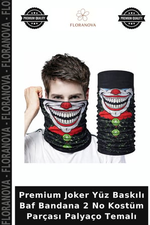 Premium Joker Yüz Baskılı Baf Bandana 2 No Kostüm Parçası Palyaço Temalı