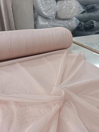 Çocuk Odası Dökümlü Düz Tül Perde - Pudra - Pileli Dikim 1x2,5 Pile