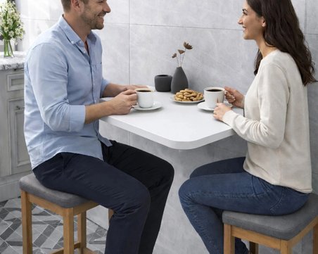 Ratemo Mobilya 90X50 cm Beyaz Oval Köşeli Duvara Monte Katlanır Masa | Mekanizmalı Açılır Kapanır Duvar Masası