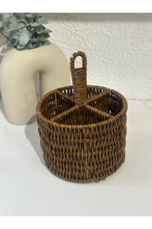 Rattan Kahverengi  Bölmeli Düzenleyici Organizer Kaşıklık