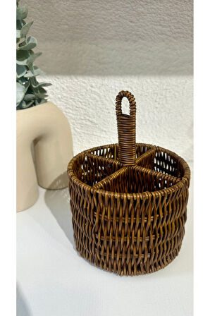 Rattan Kahverengi  Bölmeli Düzenleyici Organizer Kaşıklık