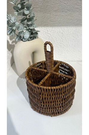 Rattan Kahverengi  Bölmeli Düzenleyici Organizer Kaşıklık
